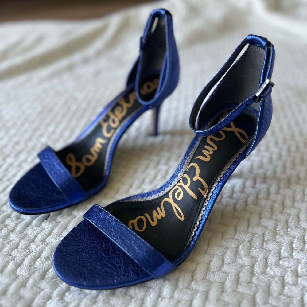 NEW Sam Edelman Women's Patti Royal Blue Soft Crinkle Metallic 7.5 heels